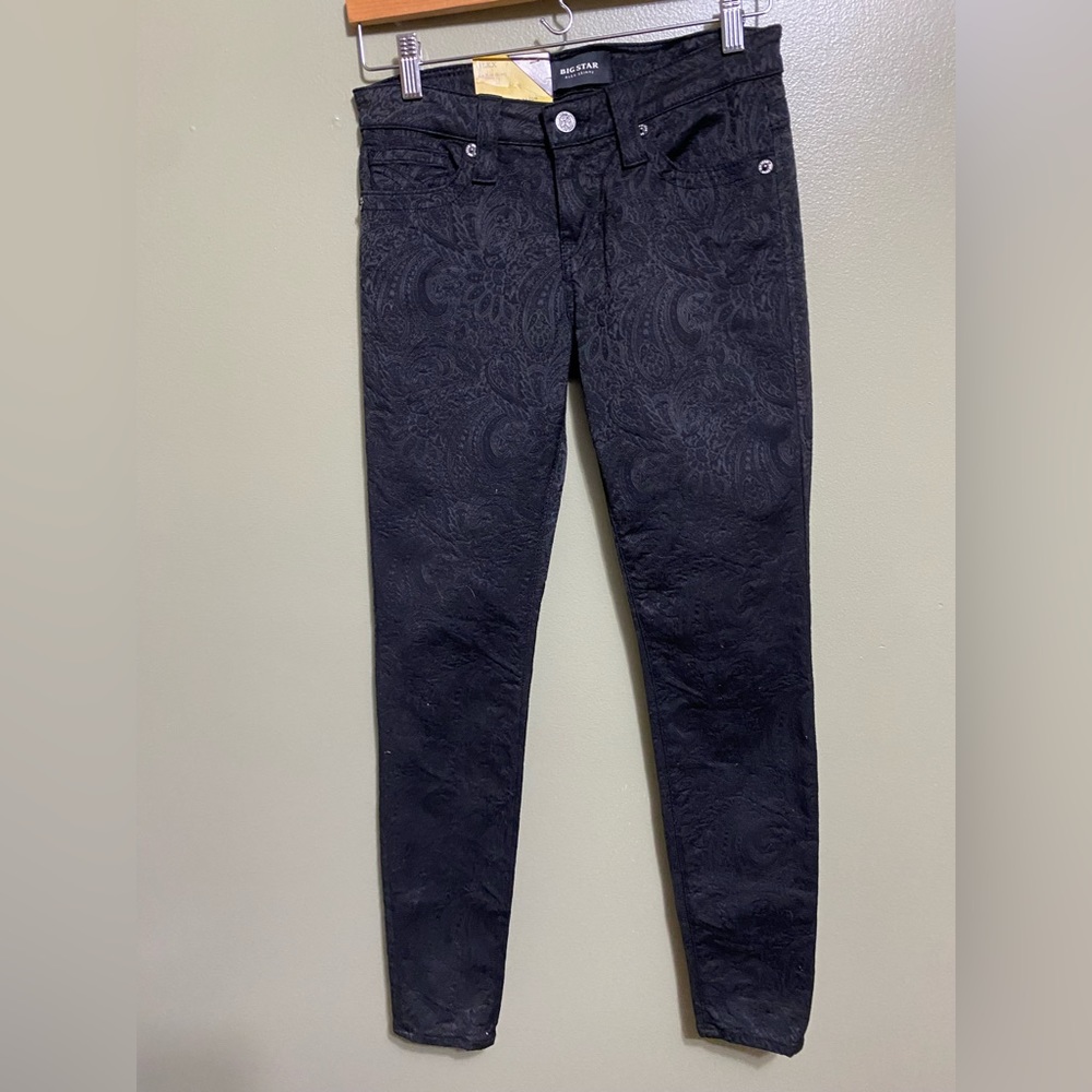 NWT Big Star Black Jacquard‎ Paisley Print Jeans, Size 27